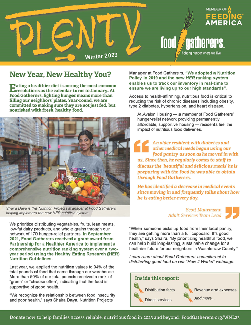 The cover of Food Gatherers' 2023 Winter Newsletter